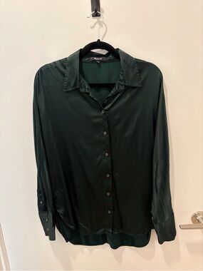 Madewell Silky Dark Green Button-Up Blouse